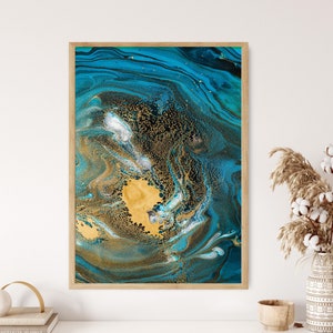 Resin Wall Art, Textured Mixed Marble Abstract Art Golden Accents Luxury Digital Print Modern Geode Artwork Elegant Home Decor, Resin Poster