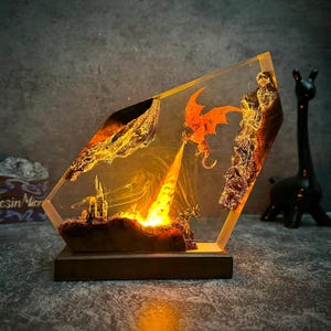 Fire Dragon Resin Lamp, Dragon Legend, Dragon figures, Dragon lamp for halloween gift, unique night lamp, gifts for boyfriend, Birthday gift