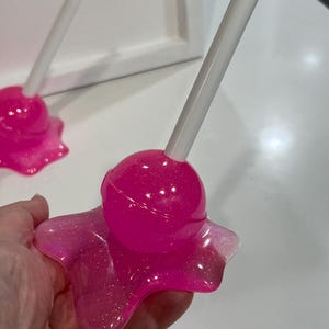 Large Melting Lollipop Pop Art Decor Pink Sparkle Glitter, Resin Sculpture, Candy Art