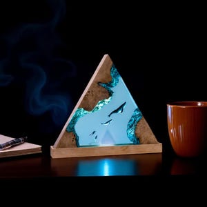 Resin Ocean Lamp – Humpback Whale, Diver Night Light | Deep Blue Wood Resin Art | Modern Epoxy Lamp | Scuba Diving Gift, Ocean Decor